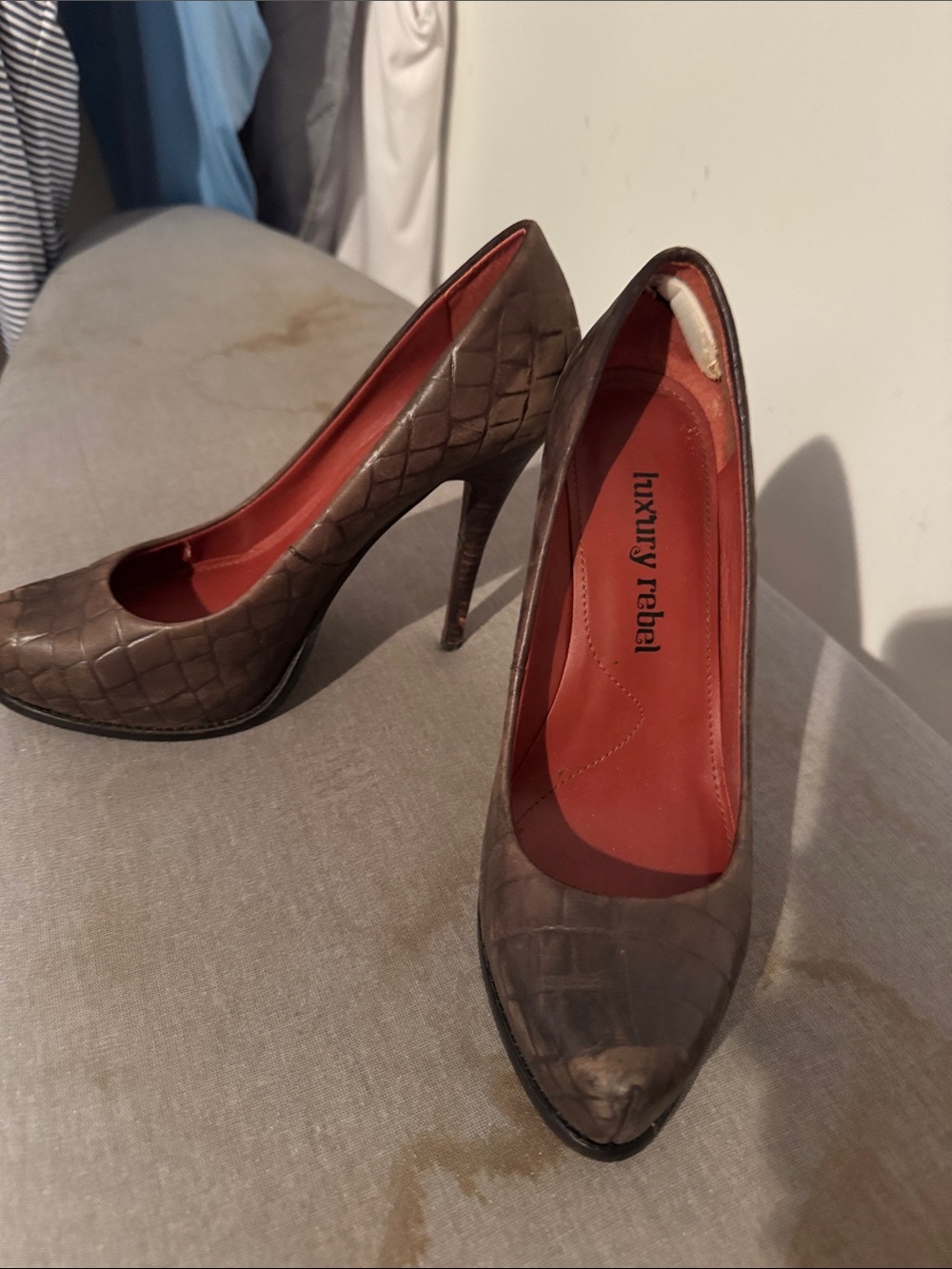 luxury rebel brown quilted pointed-toe stiletto pumps